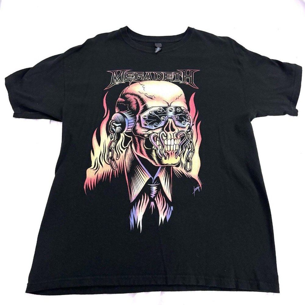 MEGADETH Black Vic Rattlehead Metal Big Skull Band Tee Size L